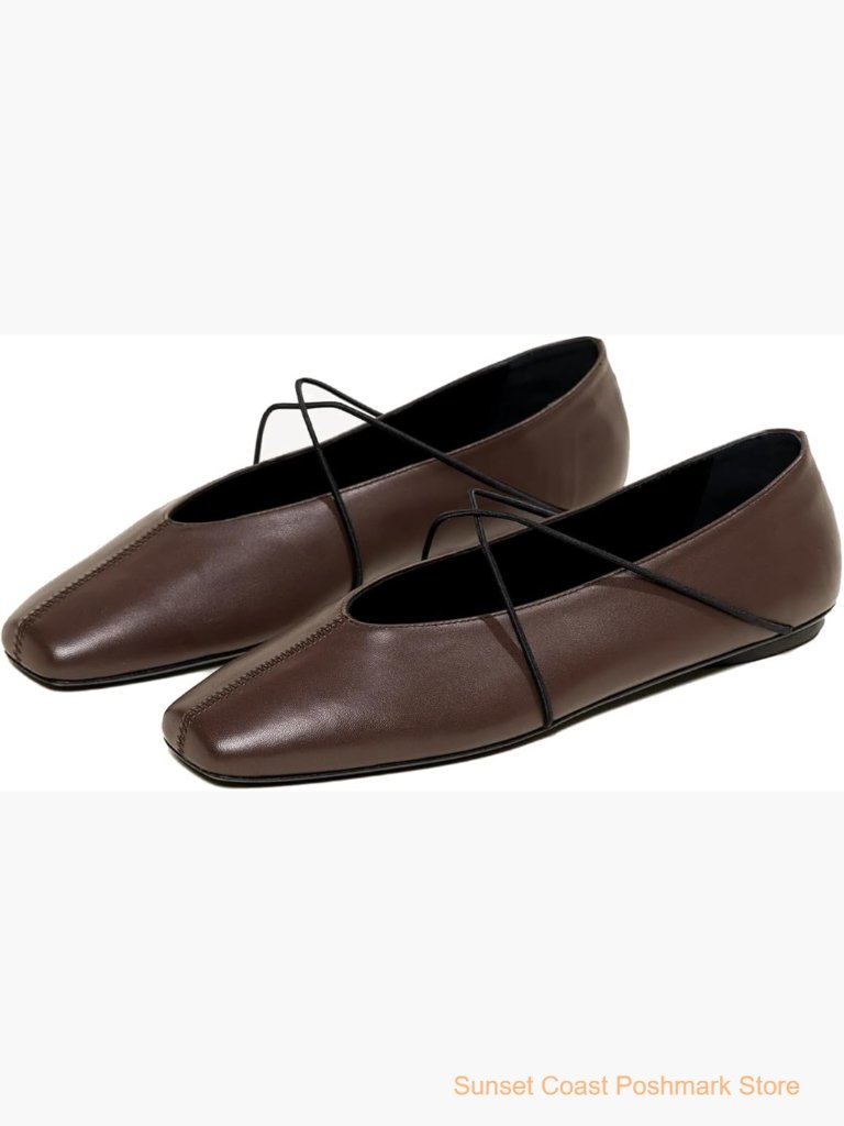 Square Toe Ballet Flats Criss Cross Strap Mary Jane Slip On